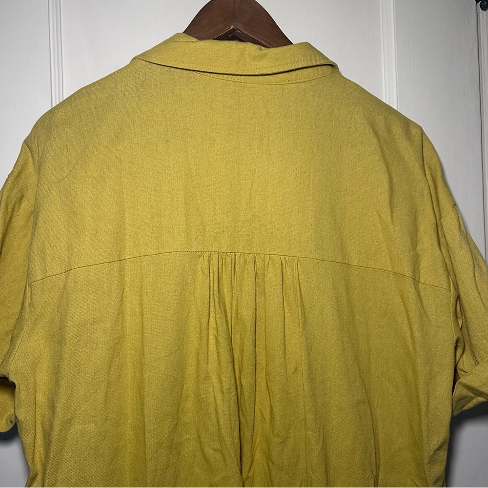 Yellow Linen Blend Short Sleeve Shirt With Pockets, Lagenlook, Beach Cover-up - Picture 5 of 11